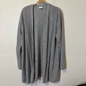 J. Jill Cardigan Sweater Gray Open Front 2X Cotton Linen Blend Heathered